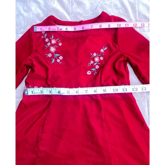 Girls Red Velvet Embroidered Dress Bell Sleeve Size 7/8 Easter Christmas Holiday - Picture 5 of 12
